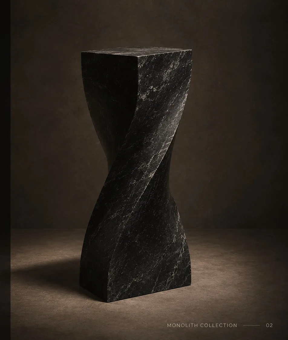 Helix Plinth twisted black granite sculpture plinth