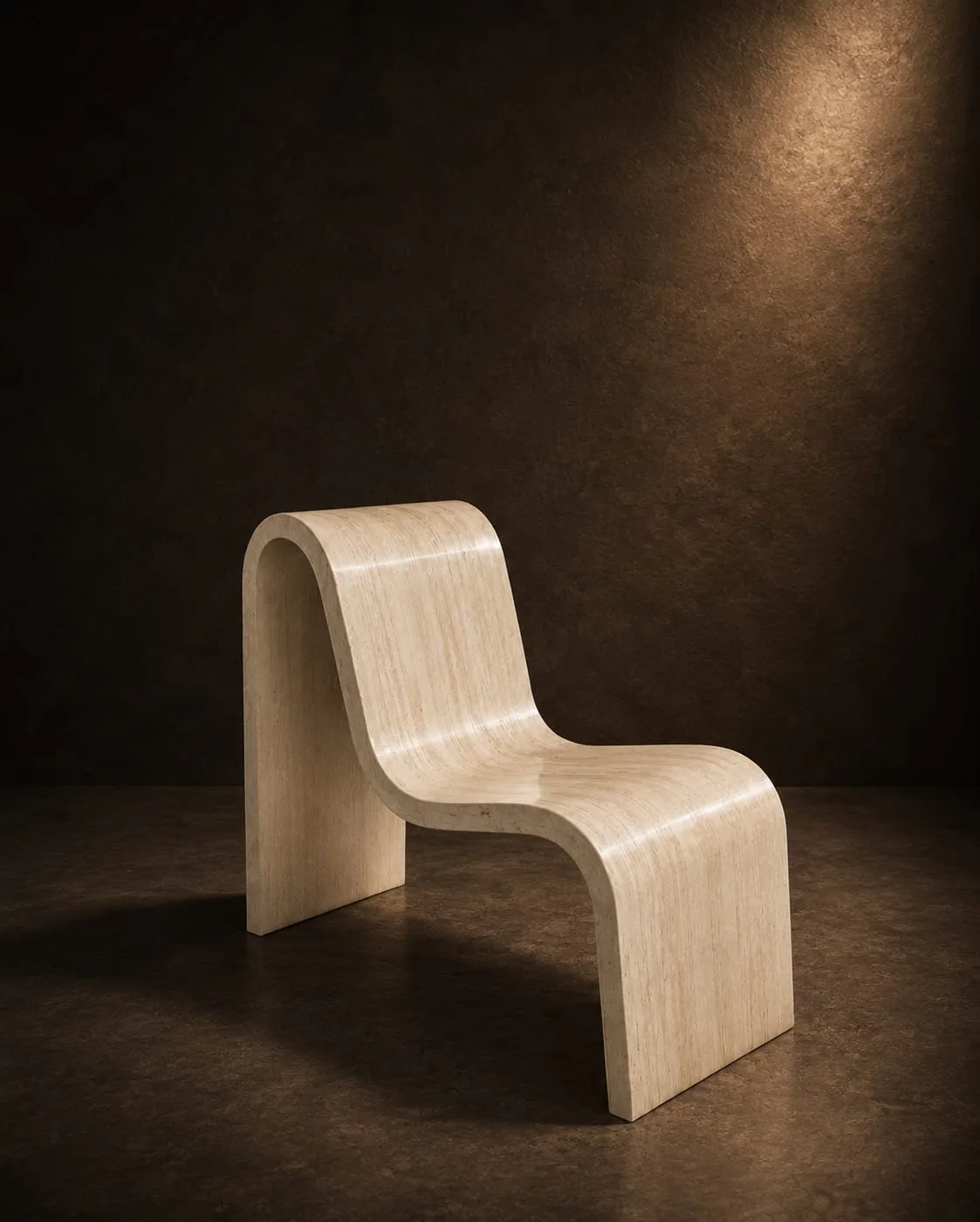Loop Chair single-ribbon travertine accent chair in a garden setting