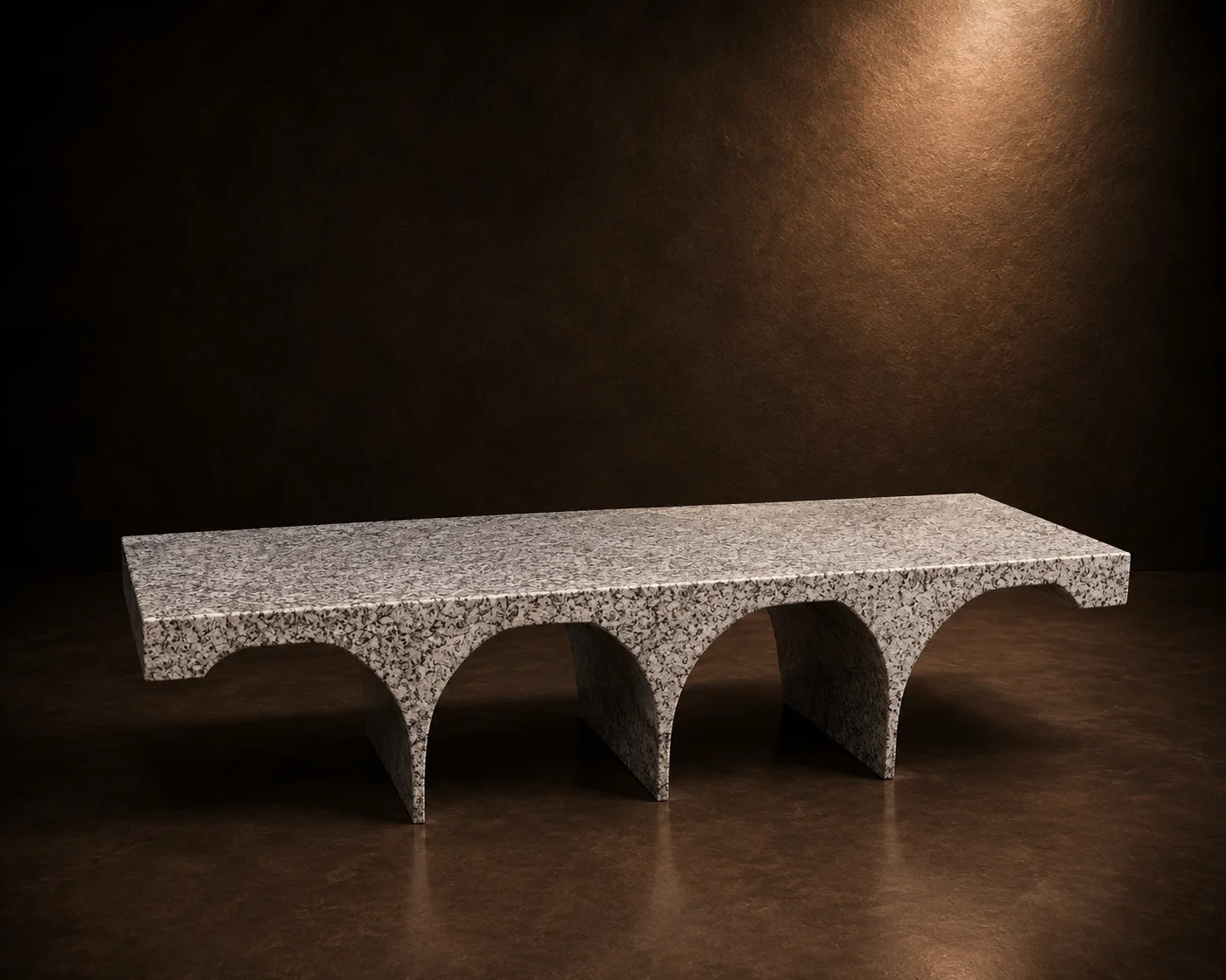 Viaduct Table black granite coffee table with four repeating stone arches